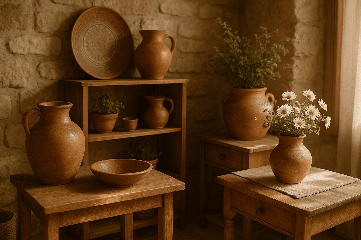 decoración rustica y campestre con cerámica artesanal